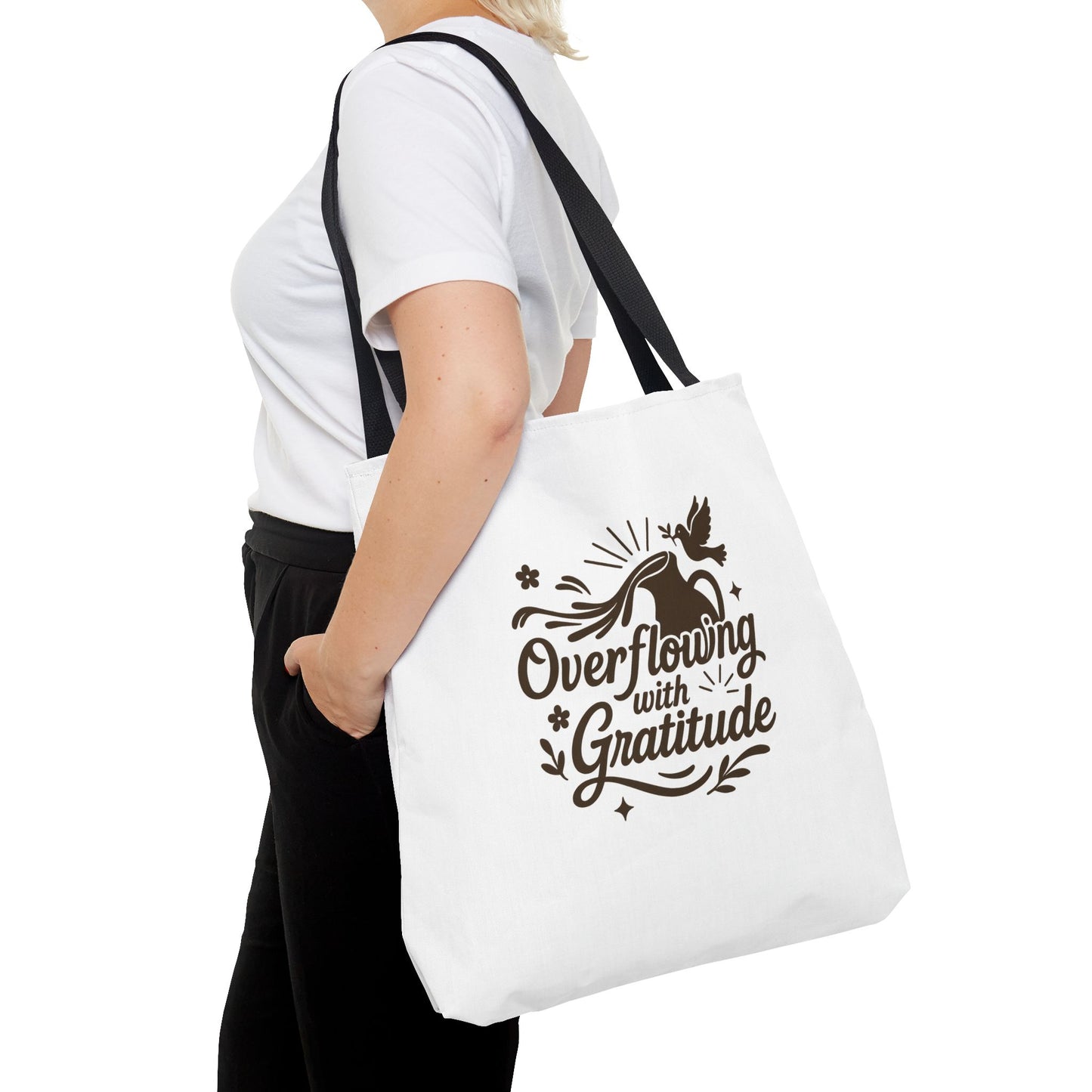 Overflowing with Gratitude Tote Bag - Eco-Friendly, Reusable Shopping Bag, Gift for Friends, Thank You Gift, Inspirational Design