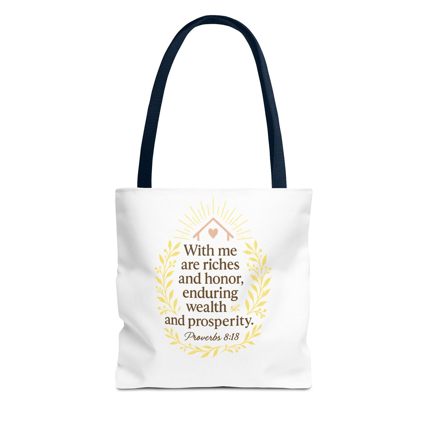 Inspirational Tote Bag - Proverbs 8:18 Quote, Bible Verse Carrier, Eco-Friendly Shopping Bag, Faith-Based Gift, Motivational Decor