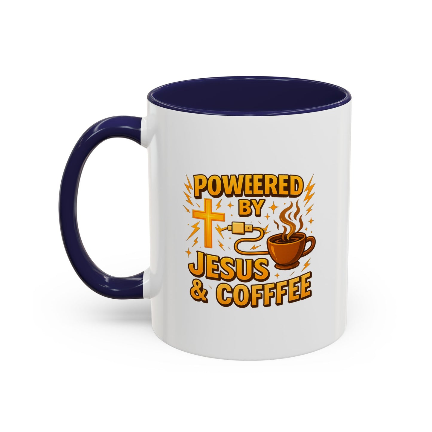 Coffee Lover's Accent Mug - Powered by Jesus & Coffee, Inspirational Drinkware, Christian Gift, Coffee Enthusiast, Religious Mug, [...]