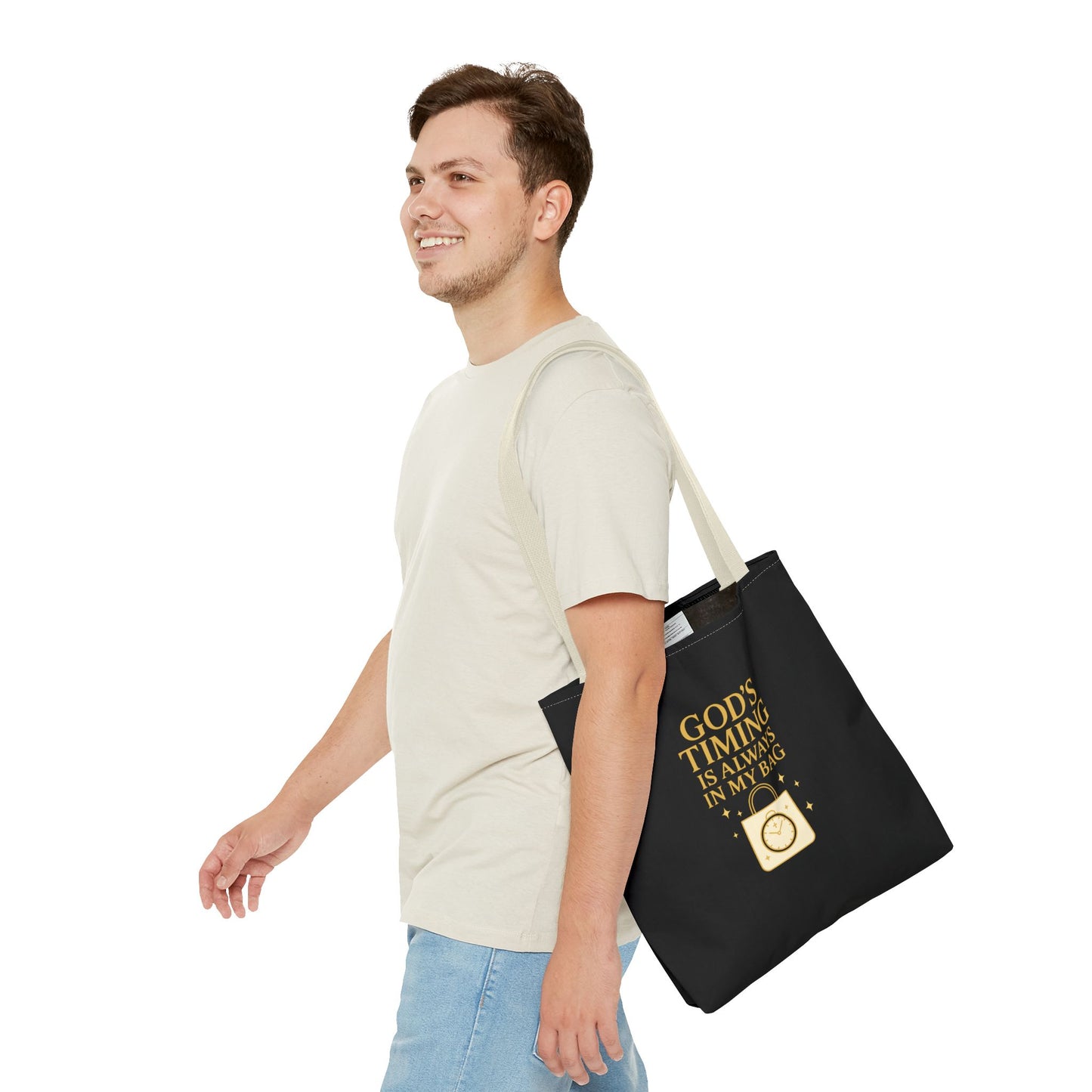God's Timing Tote Bag | Motivational Bag for Everyday Use, Gift for Believers, Casual Tote for Work, School, and Travel