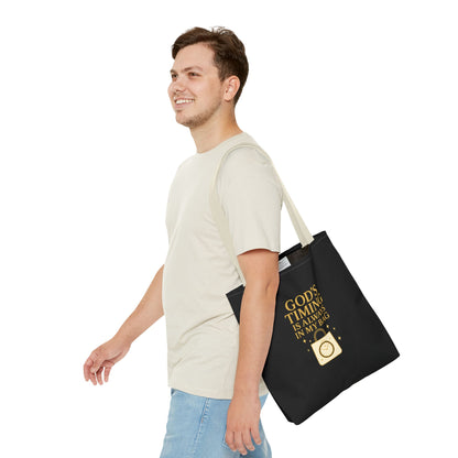 God's Timing Tote Bag | Motivational Bag for Everyday Use, Gift for Believers, Casual Tote for Work, School, and Travel