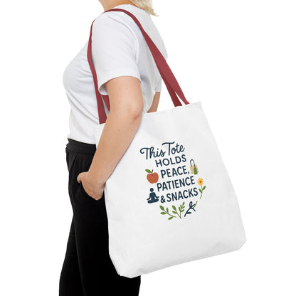 Peace, Patience & Snacks Tote Bag | Eco-Friendly Shopper, Gift for Friends, Beach Tote, Daily Carryall, Motivational Bag