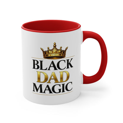 Black Dad Magic Accent Mug — Pink Interior & Handle, Crown Graphic