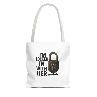 Locked In With Her Tote Bag, Funny Gift for Couples, Personalized Shopping Tote, Everyday Carryall, Unique Friendship Present