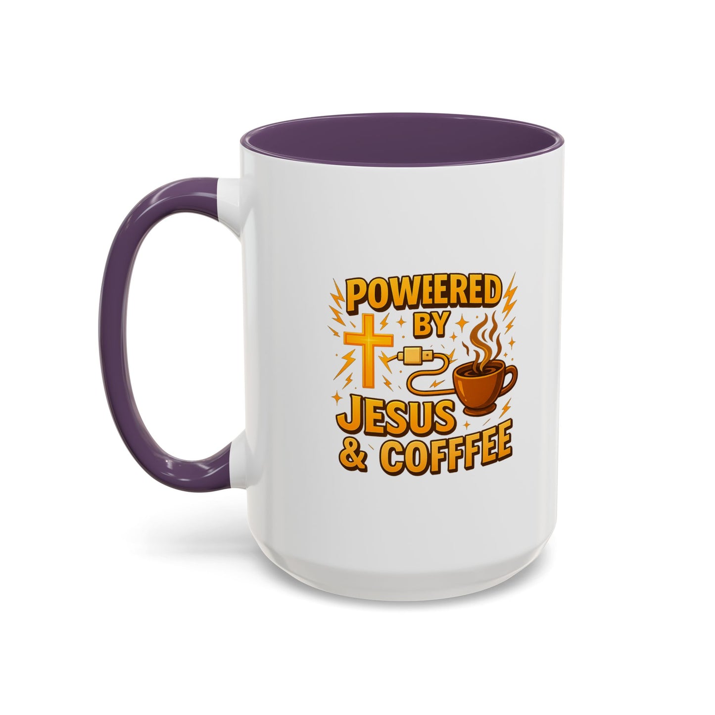 Coffee Lover's Accent Mug - Powered by Jesus & Coffee, Inspirational Drinkware, Christian Gift, Coffee Enthusiast, Religious Mug, [...]
