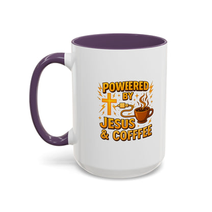 Coffee Lover's Accent Mug - Powered by Jesus & Coffee, Inspirational Drinkware, Christian Gift, Coffee Enthusiast, Religious Mug, [...]