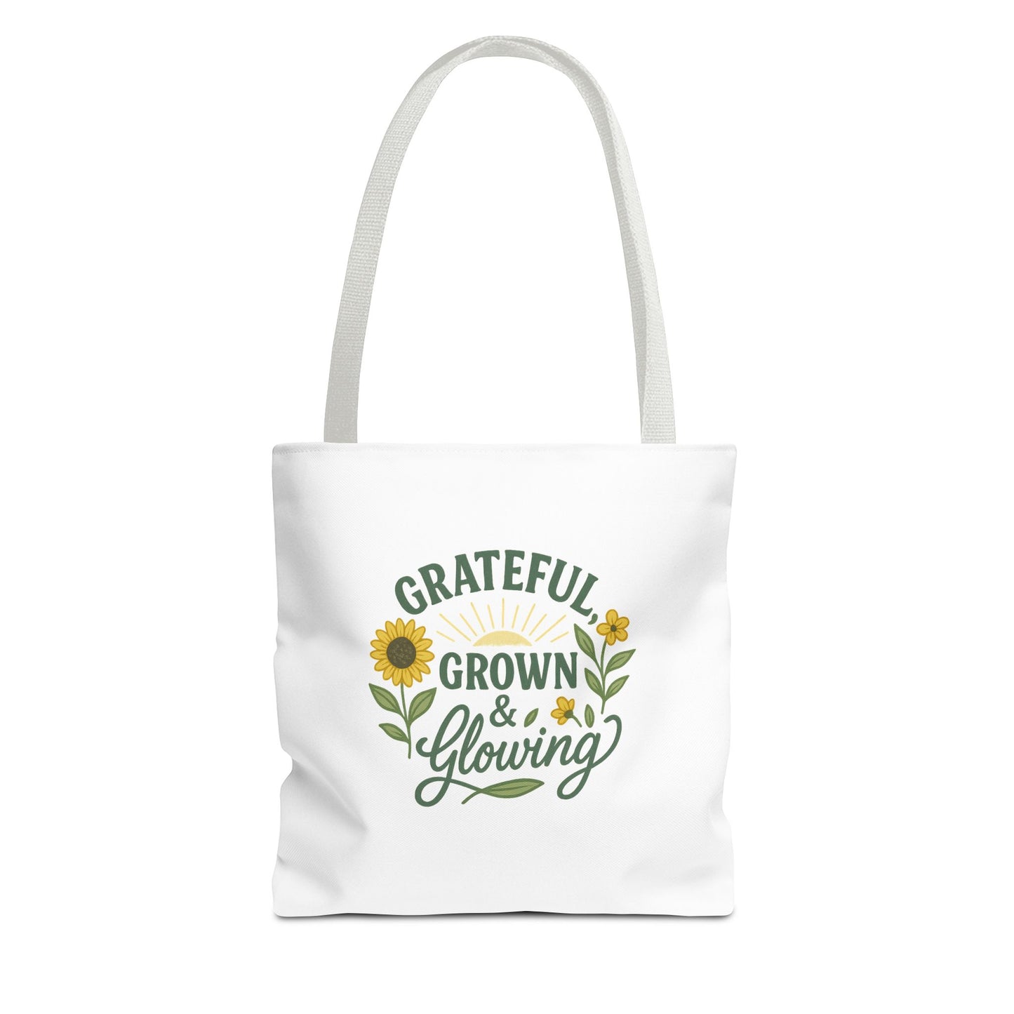 Grateful & Growing Tote Bag, Inspirational Gift, Eco-Friendly Shopper, Floral Design, Sunflower Tote, Everyday Use, Life's Little Joys