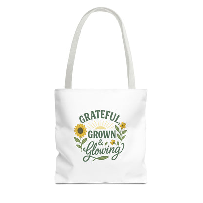 Grateful & Growing Tote Bag, Inspirational Gift, Eco-Friendly Shopper, Floral Design, Sunflower Tote, Everyday Use, Life's Little Joys