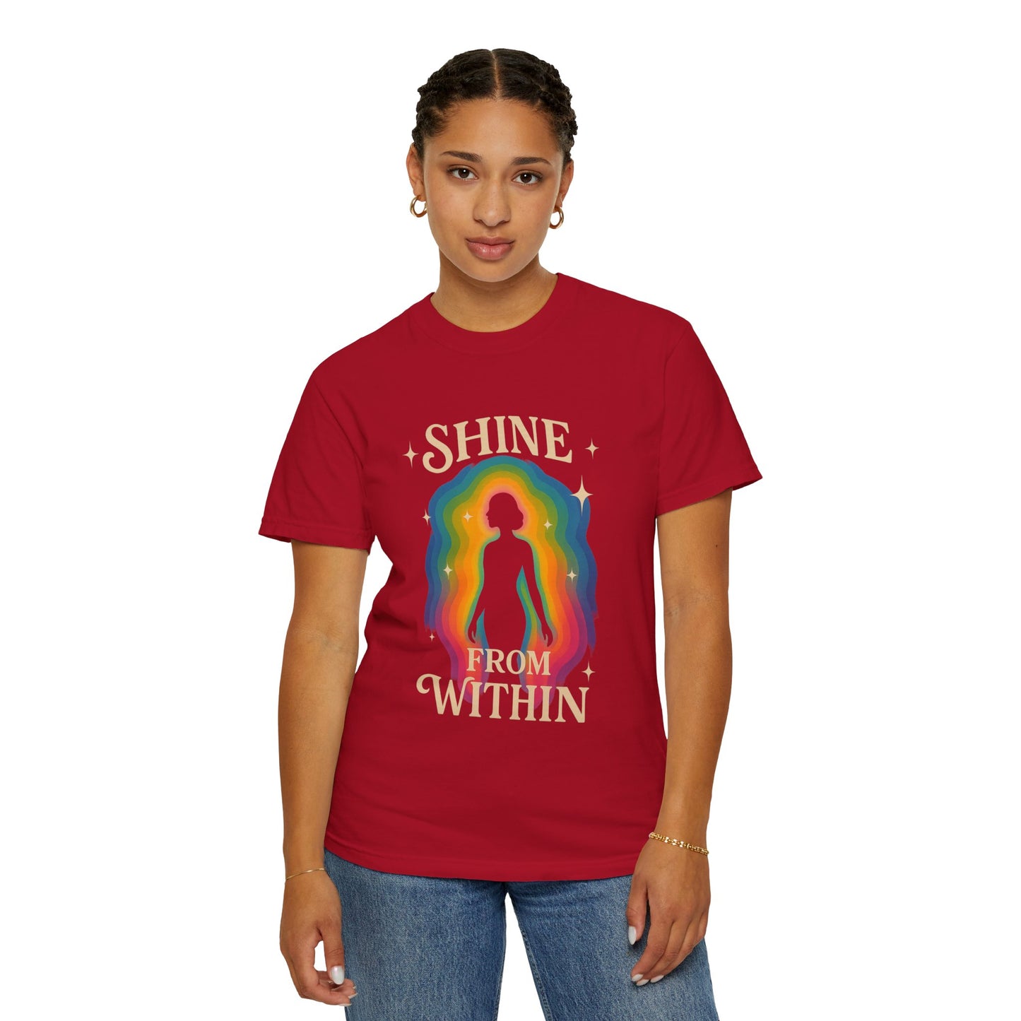 Unisex Garment-Dyed Tee - Shine From Within, Motivational Shirt, Rainbow Graphic Tee, Gift for Her, Summer Fashion