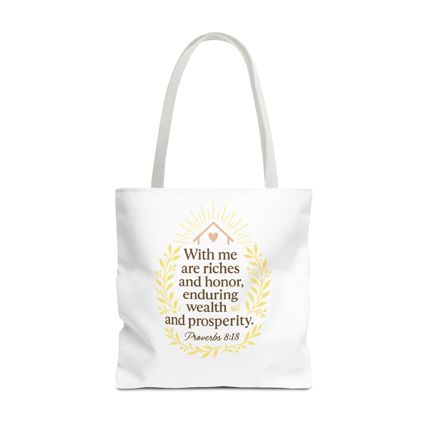 Inspirational Tote Bag - Proverbs 8:18 Quote, Bible Verse Carrier, Eco-Friendly Shopping Bag, Faith-Based Gift, Motivational Decor