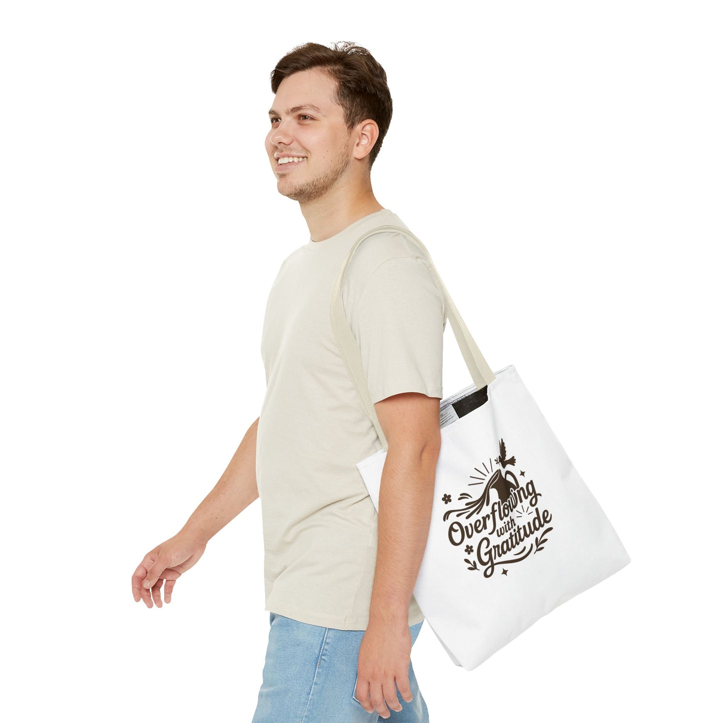 Overflowing with Gratitude Tote Bag - Eco-Friendly, Reusable Shopping Bag, Gift for Friends, Thank You Gift, Inspirational Design