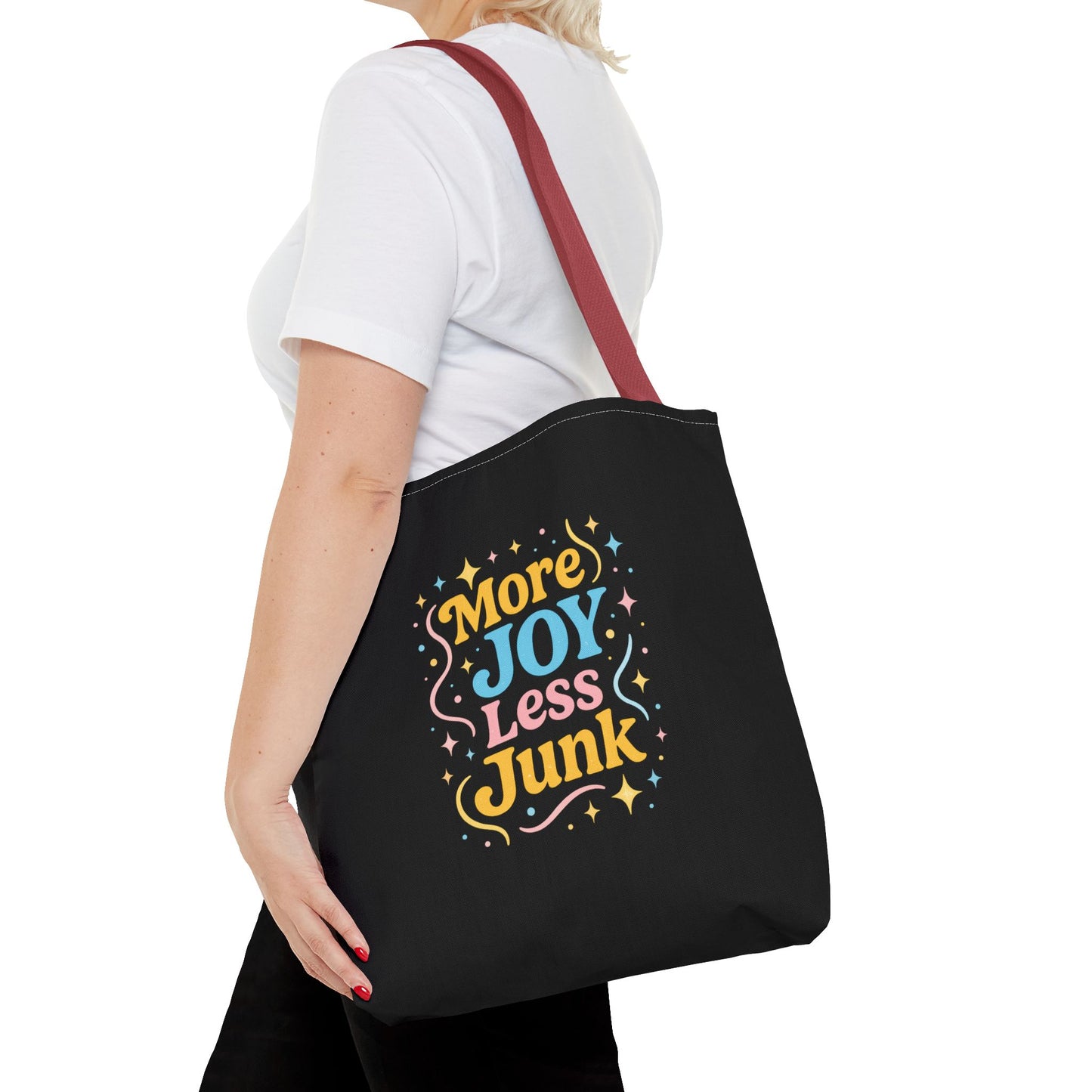 Joyful Tote Bag - More Joy Less Junk, Gift for Friends, Eco-Friendly Shopping Bag, Everyday Use, Inspirational Tote