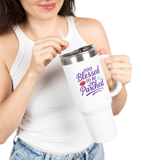 Blessed to be Parched 40oz Insulated Travel Mug, Perfect for Road Trips, Coffee Lovers, Gifting, Beach Days, Outdoor Adventures