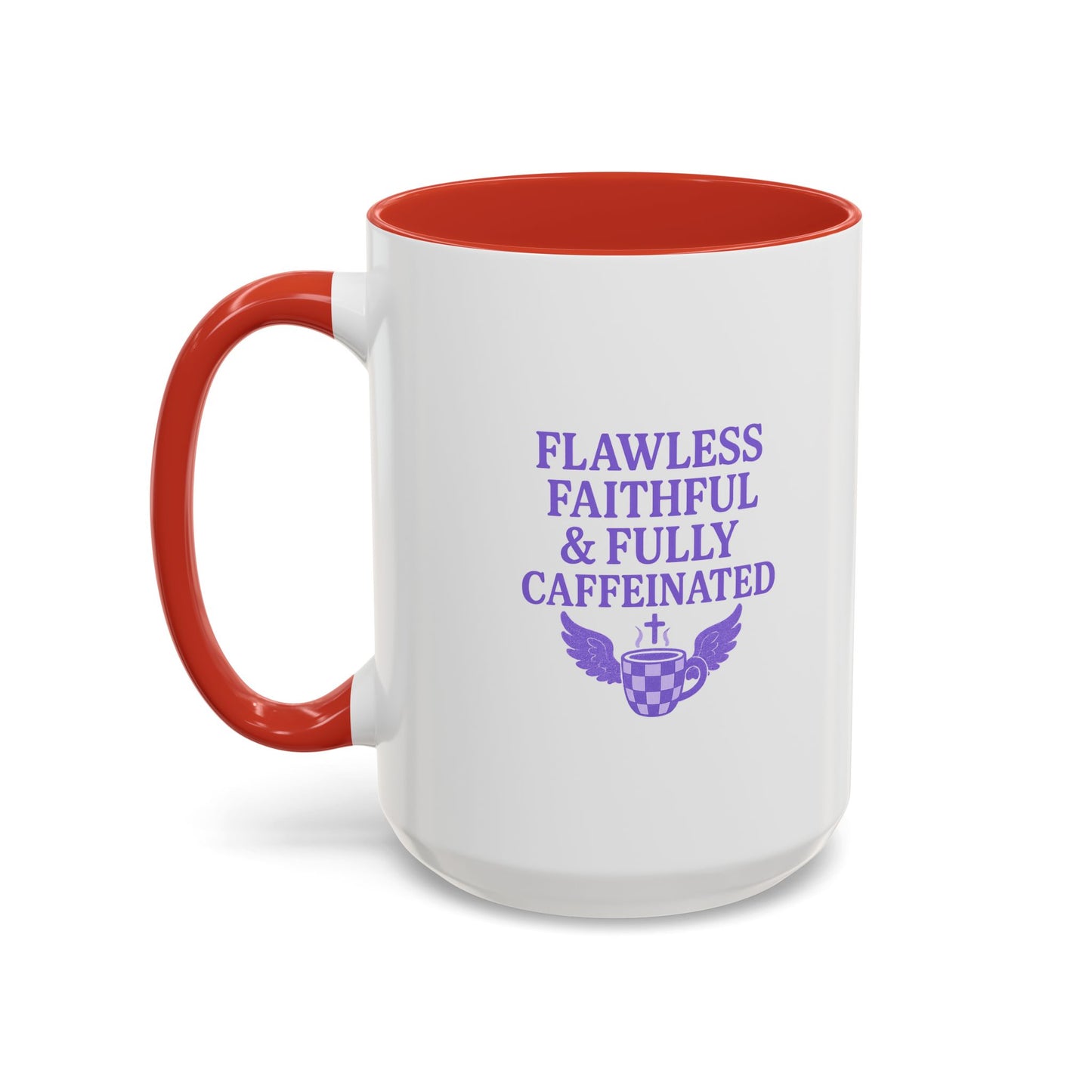 Flawless & Fully Caffeinated Accent Coffee Mug for Faithful Friends, Inspirational Gift, Morning Motivation Cup, Bible Lover's Mug