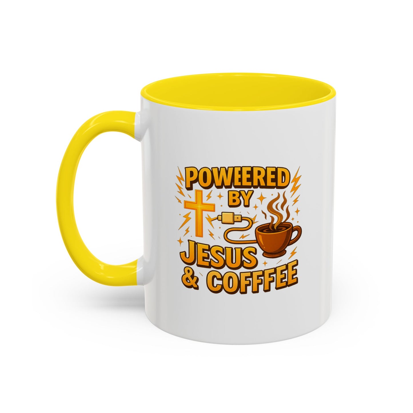 Coffee Lover's Accent Mug - Powered by Jesus & Coffee, Inspirational Drinkware, Christian Gift, Coffee Enthusiast, Religious Mug, [...]