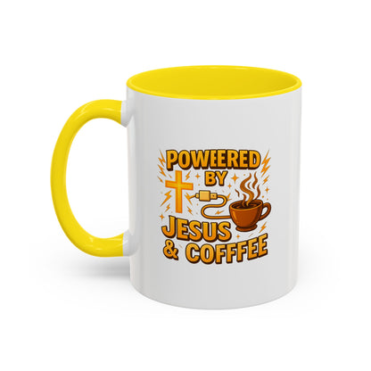 Coffee Lover's Accent Mug - Powered by Jesus & Coffee, Inspirational Drinkware, Christian Gift, Coffee Enthusiast, Religious Mug, [...]