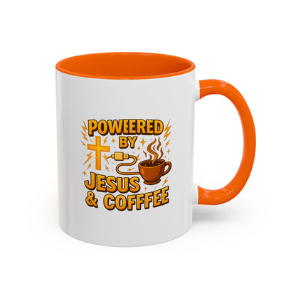 Coffee Lover's Accent Mug - Powered by Jesus & Coffee, Inspirational Drinkware, Christian Gift, Coffee Enthusiast, Religious Mug, [...]