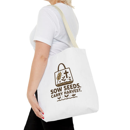 Inspirational Tote Bag - "Sow Seeds. Carry Harvest." - Eco-Friendly, Beach Bag, Gift for Gardeners, Reusable Shopping, Faith Journey