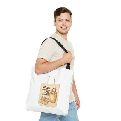 Chic Inspirational Tote Bag, Grace in My Stride Glow in My Bag, Motivational Gift, Daily Use, Eco-Friendly Shopping Bag, Trendy Handbag