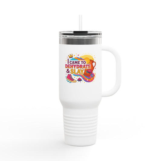 Colorful Hyderated & Slaying Insulated Travel Mug  Perfect Gift for Motivated Individuals, Inspiring Quotes, Hydration on the Go, Travel Accessories, [...]