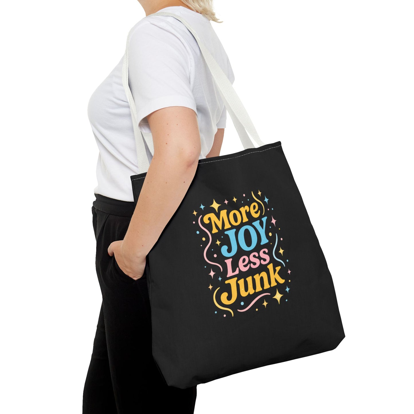 Joyful Tote Bag - More Joy Less Junk, Gift for Friends, Eco-Friendly Shopping Bag, Everyday Use, Inspirational Tote