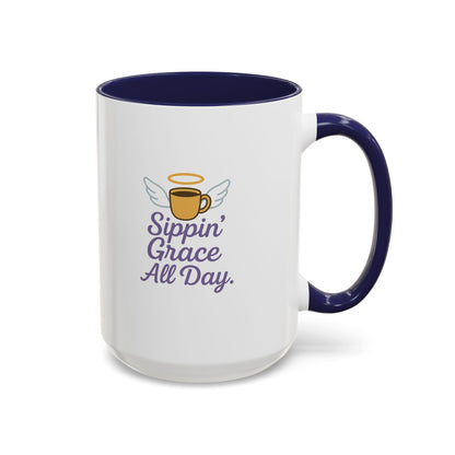 Sipping Grace Accent Coffee Mug | Stylish Gift for Coffee Lovers, Inspirational Mug, Office Décor, Unique Funny Coffee Cup