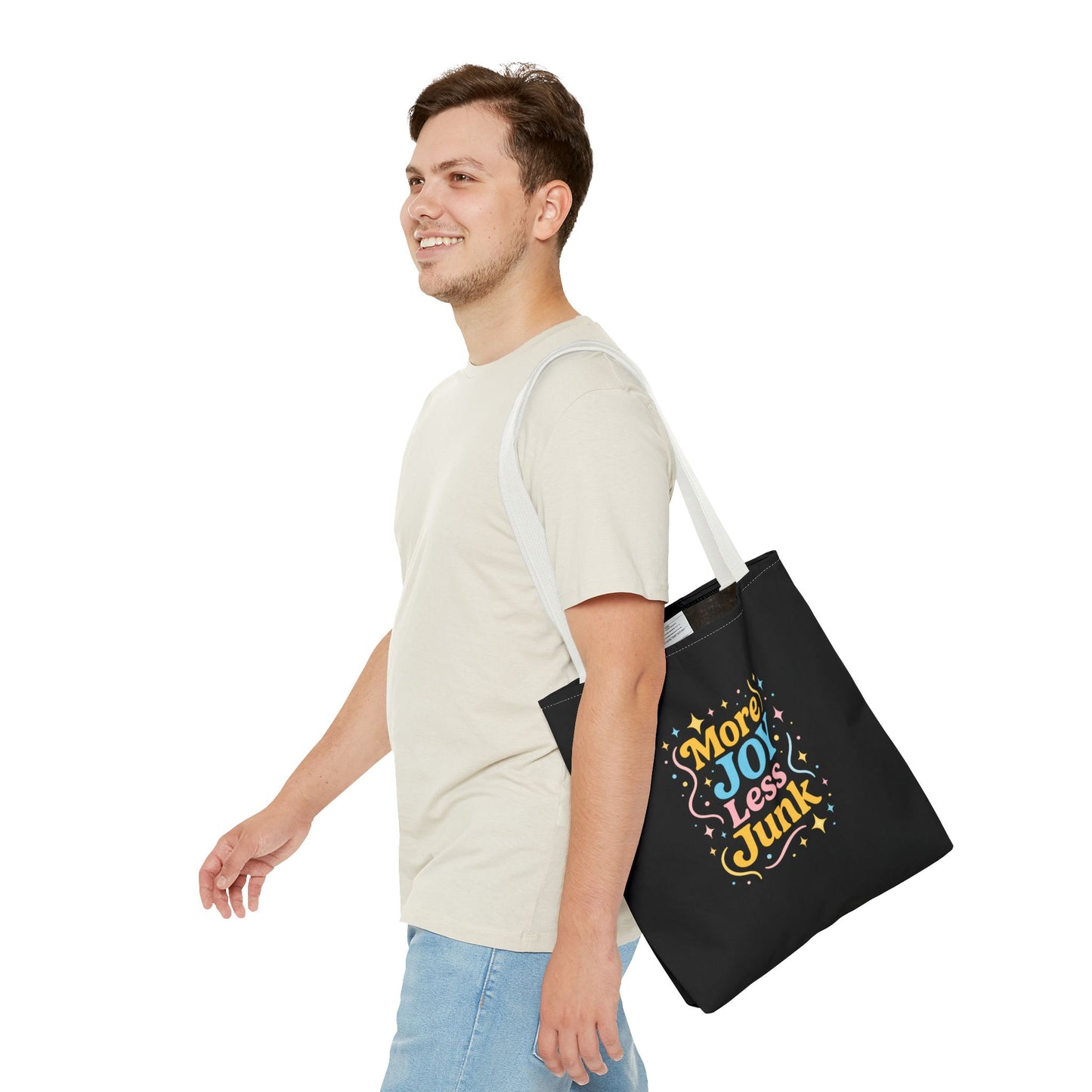 Joyful Tote Bag - More Joy Less Junk, Gift for Friends, Eco-Friendly Shopping Bag, Everyday Use, Inspirational Tote
