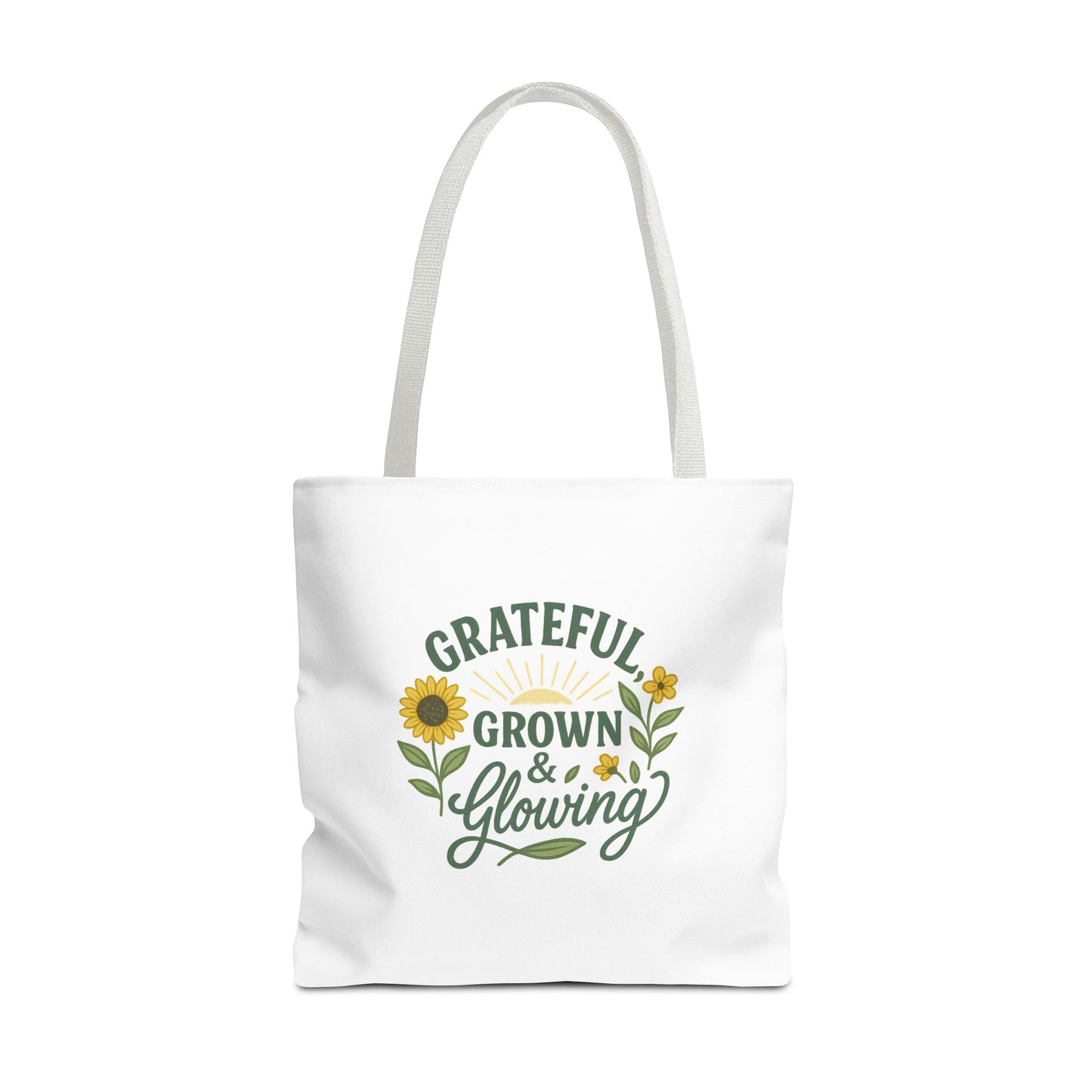 Grateful & Growing Tote Bag, Inspirational Gift, Eco-Friendly Shopper, Floral Design, Sunflower Tote, Everyday Use, Life's Little Joys