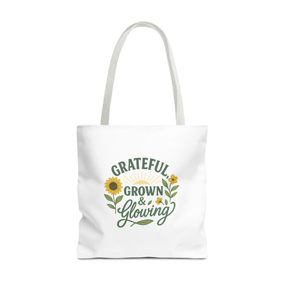 Grateful & Growing Tote Bag, Inspirational Gift, Eco-Friendly Shopper, Floral Design, Sunflower Tote, Everyday Use, Life's Little Joys