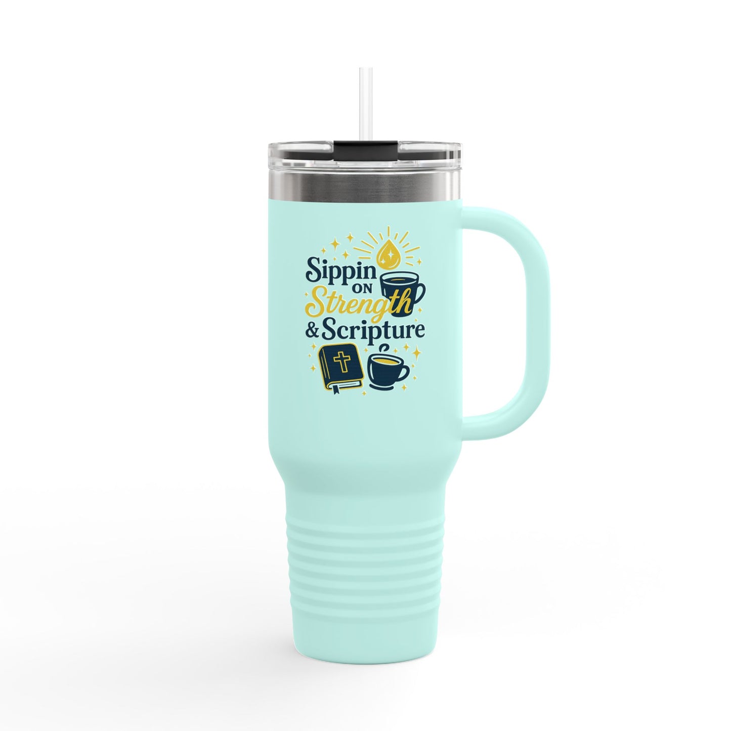 Sipping on Strength & Scripture - Inspirational Insulated Travel Mug, 40oz - Everyday Motivation, Bible Verses, Faith & Strength, Gift for Friends & Family, Coffee Lover
