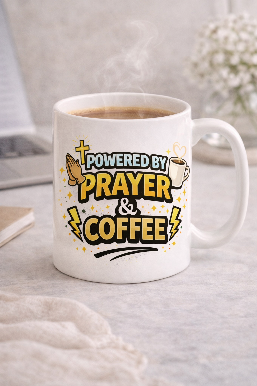Powered by Prayer & Coffee Mug – Faith-Based Mom Gift | Christian Coffee Cup for Mother’s Day