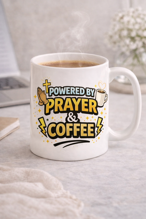 Powered by Prayer & Coffee Mug – Faith-Based Mom Gift | Christian Coffee Cup for Mother’s Day