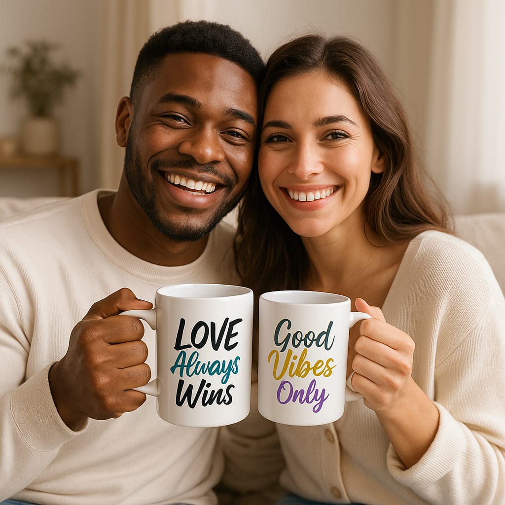 Love Always Wins & Good Vibes Only Couples Mug Set