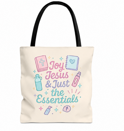 Joyful Essentials Tote Bag for Faith Lovers, Christian Canvas Bag, Unique Gift for Church, Bible Study, Everyday Use, Stylish Carryall