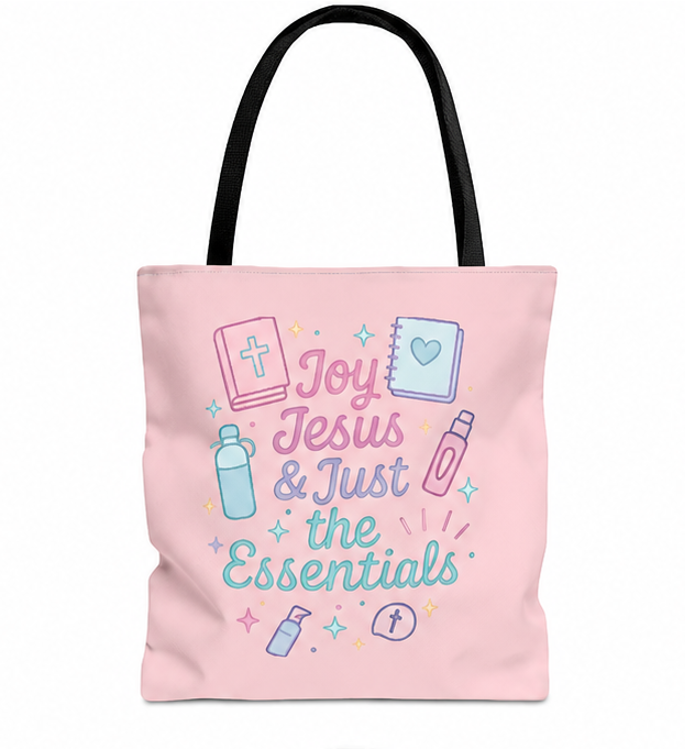 Joyful Essentials Tote Bag for Faith Lovers, Christian Canvas Bag, Unique Gift for Church, Bible Study, Everyday Use, Stylish Carryall
