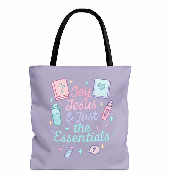 Joyful Essentials Tote Bag for Faith Lovers, Christian Canvas Bag, Unique Gift for Church, Bible Study, Everyday Use, Stylish Carryall