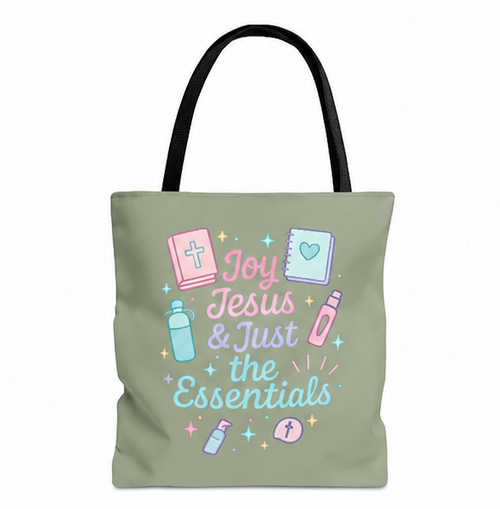 Joyful Essentials Tote Bag for Faith Lovers, Christian Canvas Bag, Unique Gift for Church, Bible Study, Everyday Use, Stylish Carryall