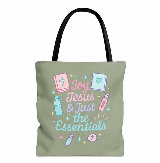 Joyful Essentials Tote Bag for Faith Lovers, Christian Canvas Bag, Unique Gift for Church, Bible Study, Everyday Use, Stylish Carryall