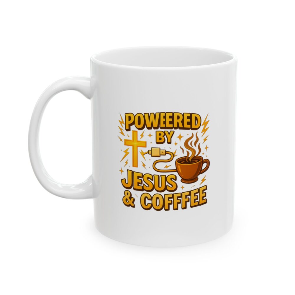 Powered by Jesus and Coffeeee - Energizing Coffee Mug, Personalized Gift, Fun Kitchen Decor, Coffee Lover's Essential, Motivational Java Cup, Perfect for Birthdays, [...] - Image 2