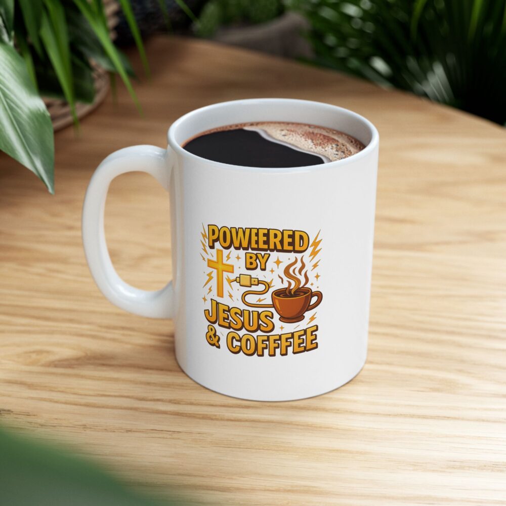 Powered by Jesus and Coffeeee - Energizing Coffee Mug, Personalized Gift, Fun Kitchen Decor, Coffee Lover's Essential, Motivational Java Cup, Perfect for Birthdays, [...] - Image 8
