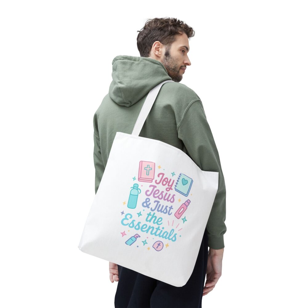 Joyful Jesus Tote Bag, Christian Shopping Tote, Inspirational Gift for Her, Cute AOP Bag, Essentials Carrier, Faith-Based Accessory - Image 9