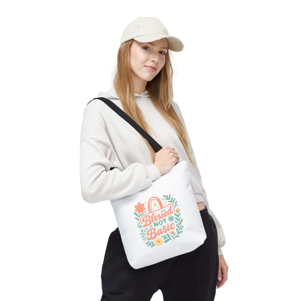 Blessed Not Basic Tote Bag, Floral Motivational Bag, Gift for Women, Everyday Carryall, Eco-Friendly Shopping Bag