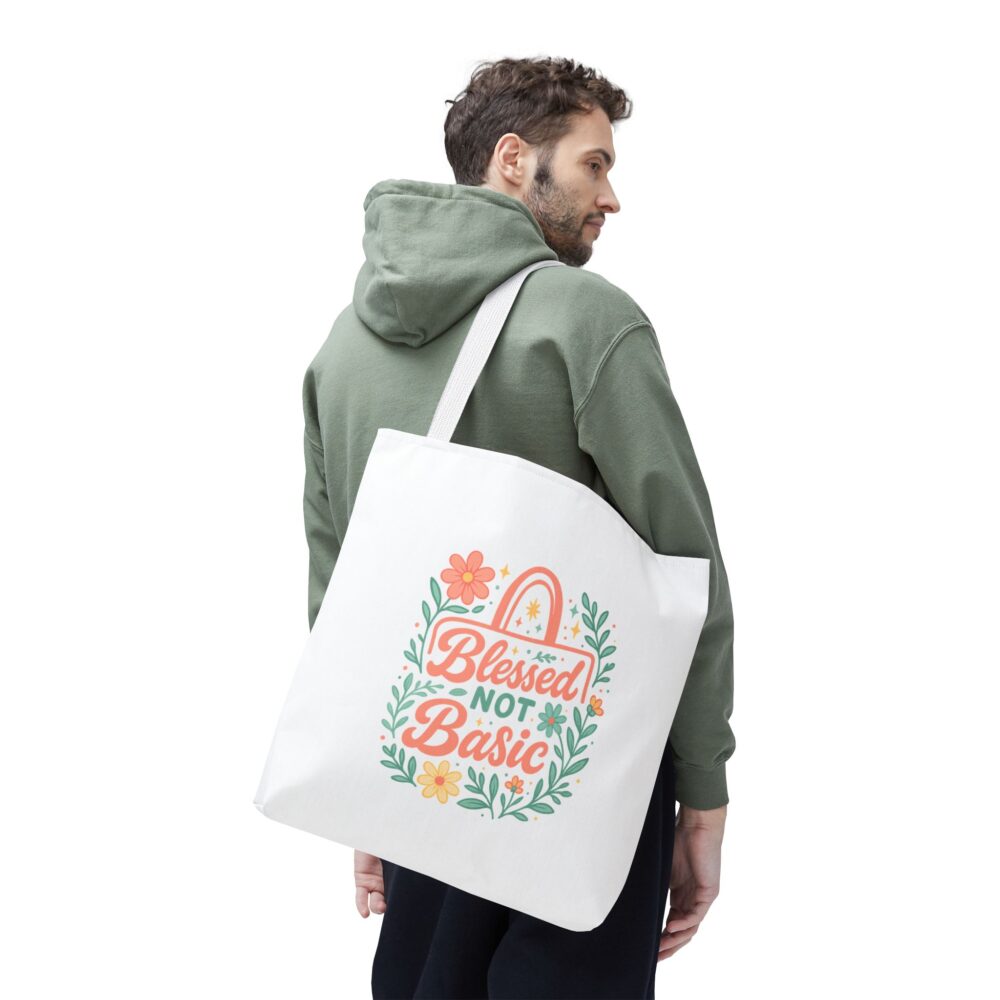 Blessed Not Basic Tote Bag, Floral Motivational Bag, Gift for Women, Everyday Carryall, Eco-Friendly Shopping Bag - Image 9