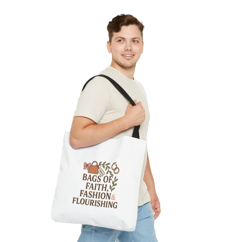 Stylish Motivational Tote Bag – Faith, Fashion & Flourishing, Eco-friendly Shopping Bag, Affirmation Gift, Trendy Reusable Bag - Image 2
