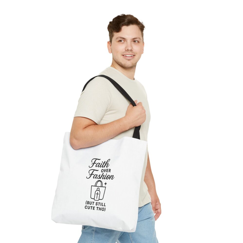 Faith Over Fashion Tote Bag | Cute and Functional Tote for Everyday Use, Shopping, Gifts, Travel, Faith-Based Fashion - Image 2