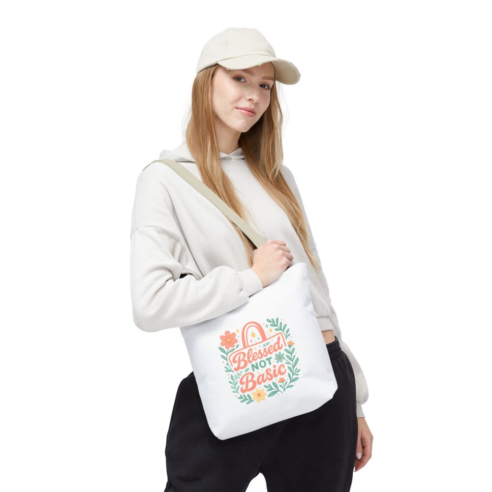 Blessed Not Basic Tote Bag, Floral Motivational Bag, Gift for Women, Everyday Carryall, Eco-Friendly Shopping Bag - Image 10