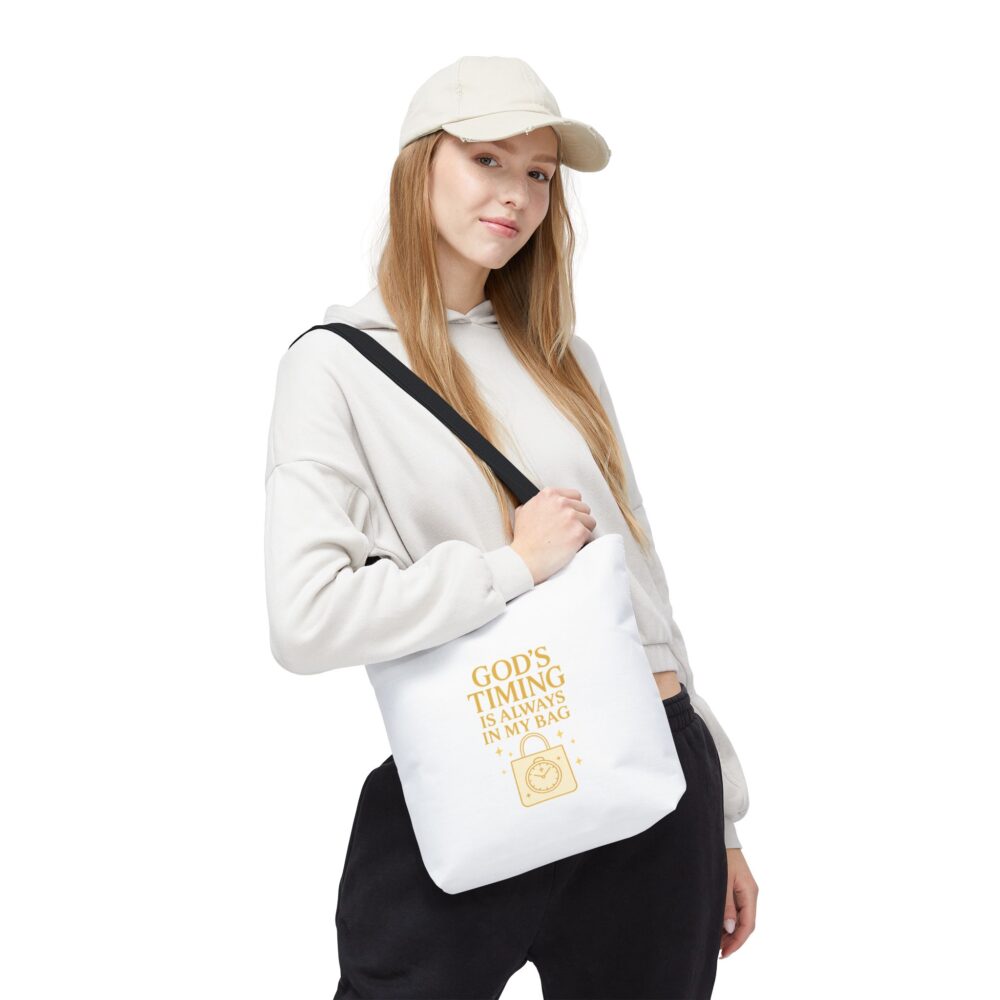 God’s Timing Tote Bag | Inspirational Gift for Her | Motivational Shopping Bag | Everyday Canvas Bag | Perfect for Faith & Style