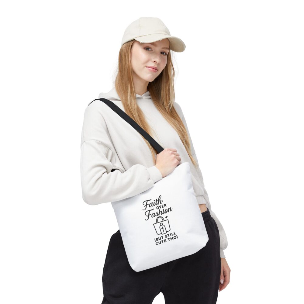 Faith Over Fashion Tote Bag | Cute and Functional Tote for Everyday Use, Shopping, Gifts, Travel, Faith-Based Fashion