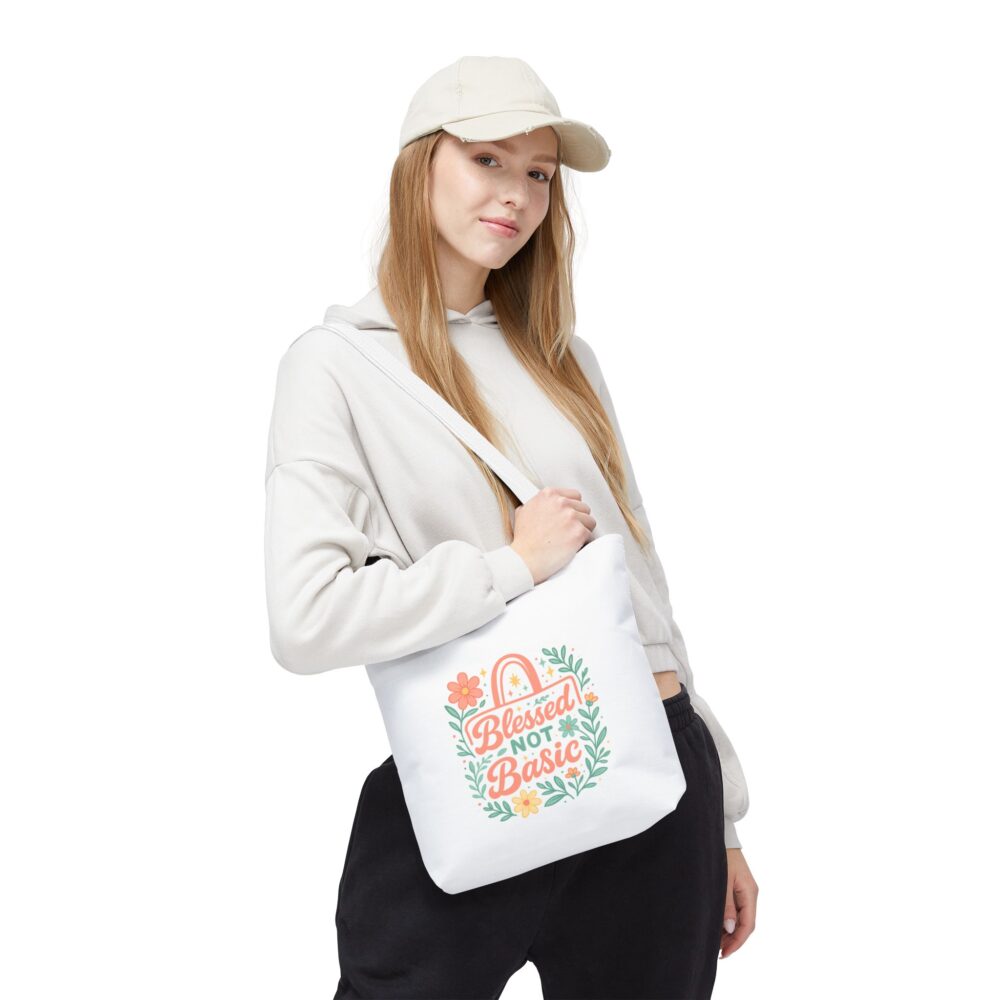 Blessed Not Basic Tote Bag, Floral Motivational Bag, Gift for Women, Everyday Carryall, Eco-Friendly Shopping Bag - Image 7