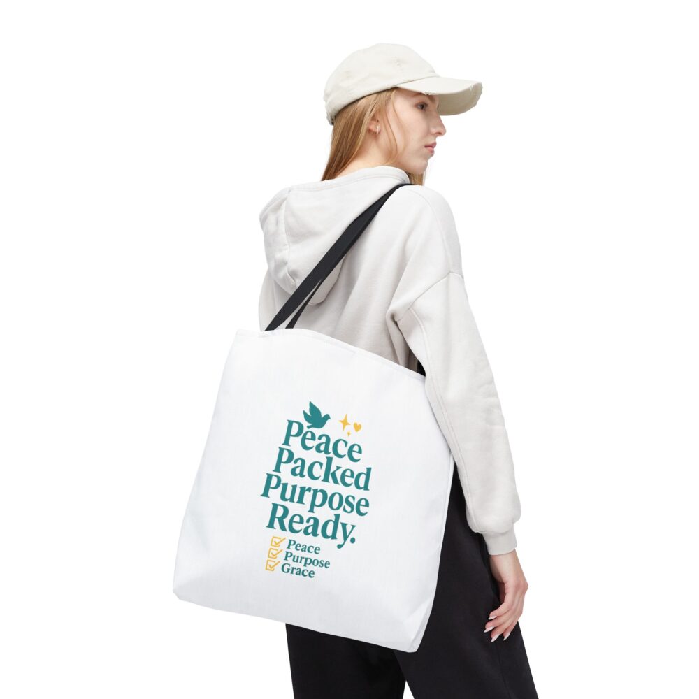 Peace Packed Purpose Tote Bag, Inspirational Eco-Friendly Bags, Perfect for Everyday Use, Gifts for Friends, Stylish Shopping Bag - Image 4